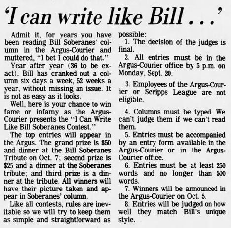 I can write like Bill Soberanes newspaper clip